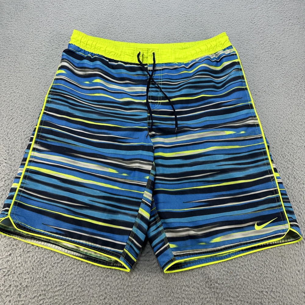 Nike Board Shorts Men's Large Blue Volt Swim Trunks Lined Zip‎ Pocket Beach Pool